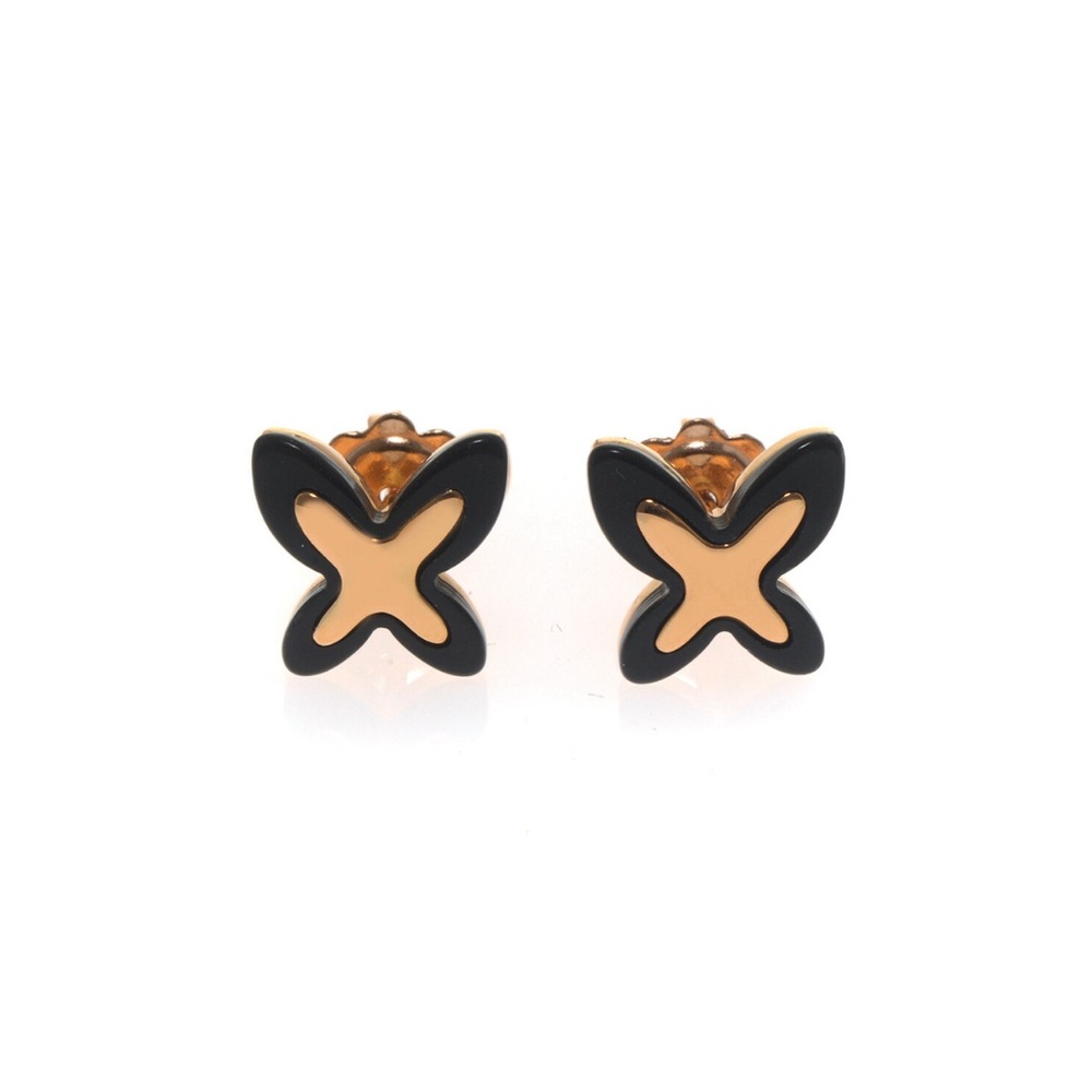 New in Box Mimi Milano 18K rose gold onyx butterfly earrings studs.